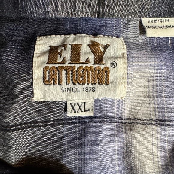 Ely Cattleman Men’s XXL Blue Plaid Western Pearl Snap Shirt Cowboy Style - Picture 5 of 6